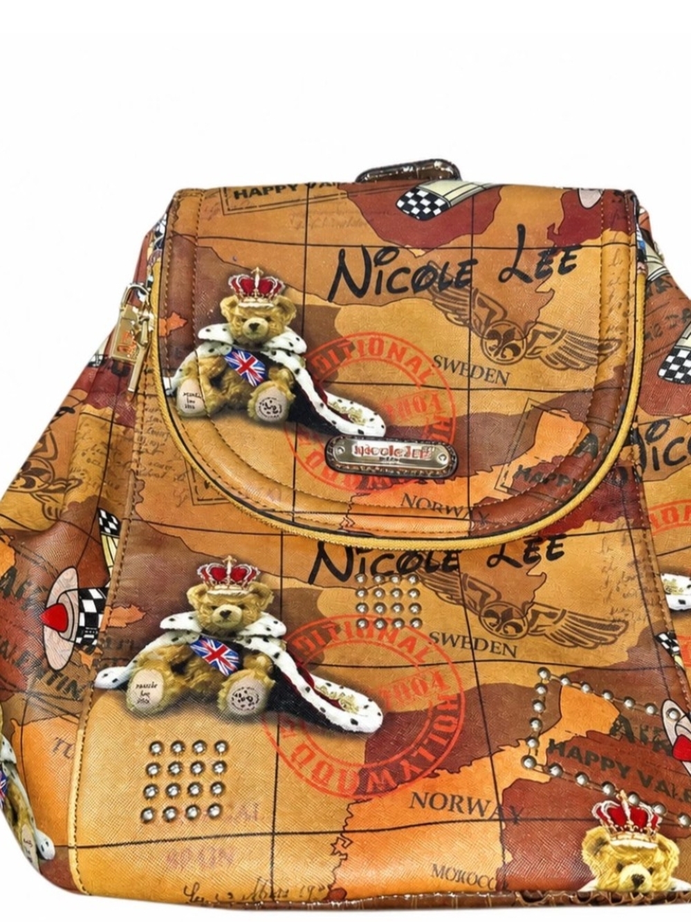Nicole Lee Tan Map-Print Backpack Tote